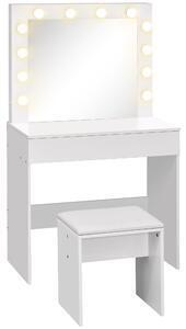Favi Masa de machiaj cu scaun tapitat oglinda cu12 lampi cu led sertar mare vintage pentru dormitor din mdfalb Ofertă