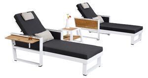 Favi Set sezlong gradina higold york, 2 sezlonguri si masuta, antracit, cadru alb Ofertă