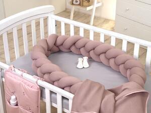 Favi Aparatoare laterala pat bumper impletit, cu inchidere velcro, bumbac tricot rose, 180x21 cm Ofertă