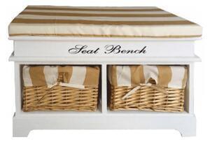 Favi Bancă cu pernă, 2 coşuri de răchită, alb/miere/imprimeu, seat bench 4 Ofertă