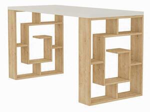 Favi Birou yoko, 140x60x75 cm, rafturi incorporate, alb/stejar, pal melaminat 18 mm Ofertă