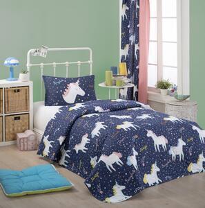 Favi Set cuvertura pat magic unicorn, bumbac ranforce 100%, bleumarin/impri Ofertă