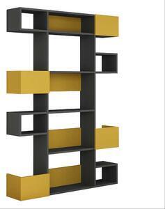 Favi Biblioteca mustard, 120x20x171 cm, antracit/galben, pal melaminat 18 mm Ofertă