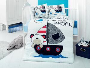 Favi Set lenjerie pat copii pacific, bumbac ranforce 100%, alb/albastru, 10 Ofertă