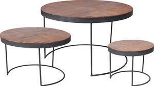 Favi Set 3 masute cafea din lemn de tec, 75x45/60x37.5/40x30 cm, culoare natur/negru, blat mozaic, cadru metal Ofertă