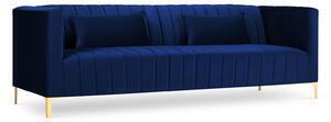 Favi Canapea 3 locuri annite cu tapiterie din catifea, picioare din metal auriu, albastru royal Ofertă