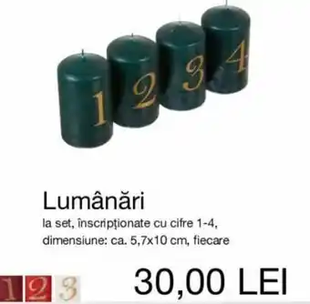 Kik Lumânări la set, inscriptionate cu cifre 1-4 dimensiune: ca. 5,7x10 cm, fiecare Ofertă