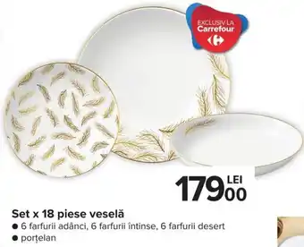 Carrefour Market Set x 18 piese veselă 6 farfurii adănci, 6 farfurii întinse, 6 farfurii desert, porțelan Ofertă