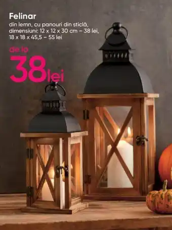 Pepco Felinar din lemn, cu panouri din sticlă, dimensiuni: 12 x 12 x 30 cm Ofertă