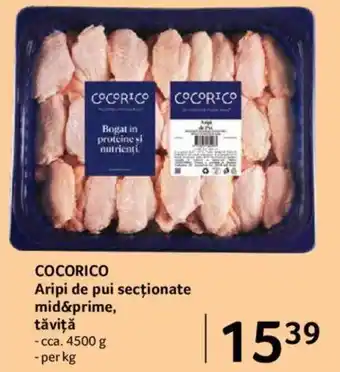 Selgros Cocorico aripi de pui secționate mid&prime, tăviță cca. 4500 g, per kg Ofertă