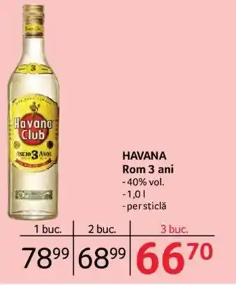 Selgros Havana rom 3 ani 40% vol. 1 L, per sticlă Ofertă