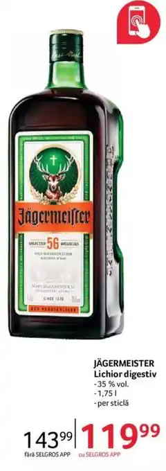 Jagermeister Lichior digestiv 35% vol. 1,75 L, per sticlă