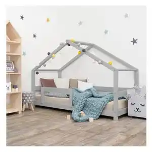 Favi Pat gri tip căsuță pentru copii cu protecție laterală benlemi lucky, 120 x 200 cm Ofertă
