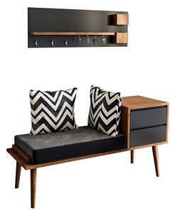 Favi Mobilier hol athop: cuier 80x30 cm, bancheta tapitata cu 2 sertare 120x45x74.5 cm, nuc/antracit, pal melaminat 18 mm Ofertă