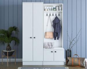 Favi Cuier hol cu pantofar m11 - 1567, din pal melaminat, alb, 120x38x183 c Ofertă