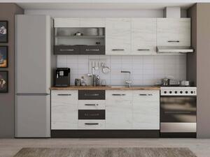 Favi Bucatarie alfa cu blat termic si vitrina, 240x210x60 cm, alb murdar/wenge Ofertă