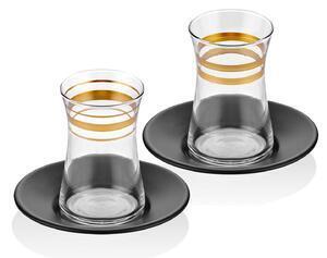 Favi Set 2 pahare cu 2 farfurii ceai lines021, sticla 100% Ofertă