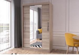 Favi Dulap neomi 01, usi glisante, oglinda, 6 rafturi, bara de haine, sonoma, 120x61x200 cm Ofertă