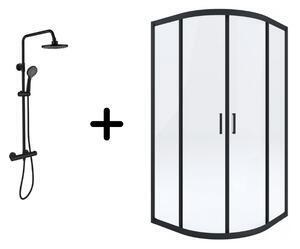 Favi Set cabina dus neagra semirotunda 90x90 cm cu baterie dus neagra Ofertă