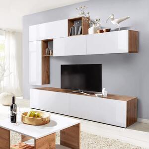 Favi Mobila living miralda din pal, alb lucios/stejar wotan, 250x207,5x40/3 Ofertă