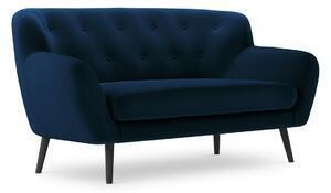 Favi Canapea 2 locuri mica cu tesatura din catifea, picioare din lemn negru, albastru royal Ofertă