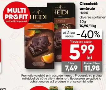 PROFI Heidi diverse sortimente 80 g Ciocolată amăruie Ofertă