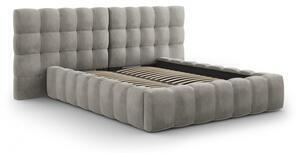 Favi Pat mamaia cu tapiterie din catifea si lada depozitare 140x200, gri deschis Ofertă