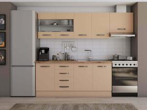 Favi Bucatarie alfa cu blat termic si vitrina, 240x210x60 cm, cappuccino Ofertă