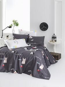 Favi Set lenjerie de pat papcik, bumbac 100%, alb/antracit, 200 x 235 cm Ofertă