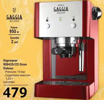Selgros gaggia milano Espressor R18425/22 Gran Deluxe - Presiune: 15 bar -Capacitate rezervor 1.251 Ofertă