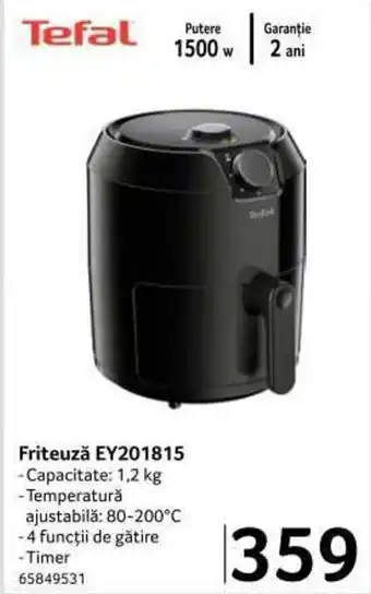 Tefal Friteuză EY201815 Capacitate: 1,2 kg, Temperatură ajustabilă; 80-200 C, Timer, 4 funcții de gătire, Putere 1500 W
