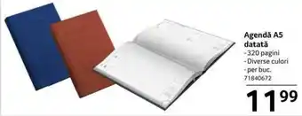 Agendă A5 datată 320 pagini, diverse culori, per buc