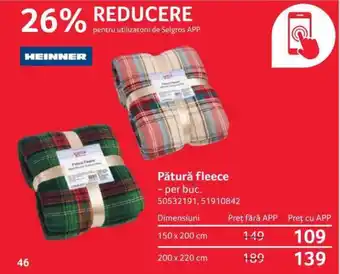 Selgros Pătură fleece per buc 150 x 200 cm Ofertă