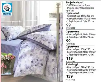 Trainica Lenjerie de pat 100% bumbac ranforce, diverse imprimeuri și culori per set, 1 persoană