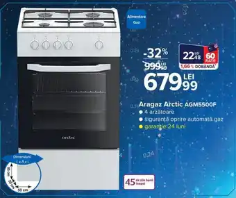 Carrefour Arctic Aragaz AGM5500F 4 arzătoare siguranță oprire automată gaz, garantie 24 luni Ofertă