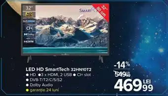 Carrefour LED HD SmartTech 32HN10T2 3 x HDMI, 2 x USB, CI+ slot, Dolby audio, garanție 24 luni, DVB-T/T2/C/S/S2 Ofertă