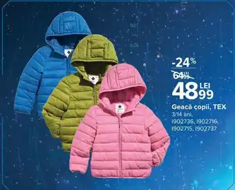 Carrefour TEX Geacă copii 3/14 ani, I902736, I902716, I902715. I902737 Ofertă