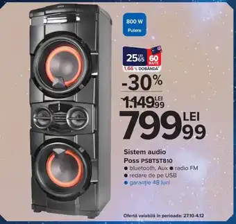 Carrefour Poss PSBTST810 Sistem audio bluetooth, Aux, radio FM, redare de pe USB, garanție 48 luni Ofertă