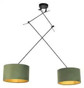 Lampă suspendată cu nuanțe de catifea verde cu auriu 35 cm - negru blitz ii