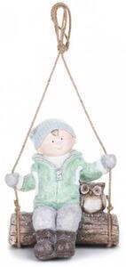 Favi Decoratiune iarna, ceramica, baiat pe leagan cu bufnita, 34.5x25.5x39.5 cm Ofertă