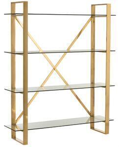 Favi Biblioteca etajera cu 4 rafturi cross, metal sticla, auriu, 150x40x180 cm Ofertă