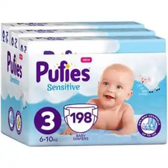 Scutece pufies sensitive nr 3, unisex, 6-10 kg, 198 buc