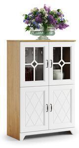 Favi Vitrină joasă provenza kwnd4 stejar piatră/alb mat - dulap în picioare comodă cu 4 uși și sertare retro Ofertă