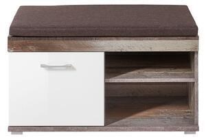 Favi Banca tapitata cu stofa cu 1 usa krone maro / alb, l90xa38xh46 cm Ofertă