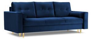 Favi Canapea extensibila 3 locuri leona cu tapiterie din catifea si picioare din metal auriu, albastru royal Ofertă