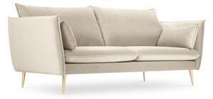 Favi Canapea 3 locuri agate cu tapiterie din catifea, picioare din metal auriu, bej Ofertă