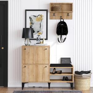 Favi Set mobilier hol bred, cuier/pantofar/dulap, stejar miere, pal melamin Ofertă