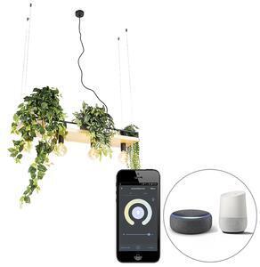 Favi Smart hanglamp zwart met hout 4-lichts incl. wifi g95 - shelf Ofertă