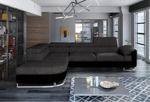 Favi Coltar ice, sezlong stanga, piele ecologica neagra/stofa gri grafit, 2 Ofertă