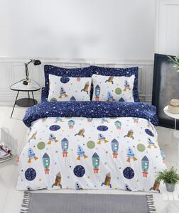 Favi Set lenjerie pat dublu spacex, bumbac ranforce 100%, alb/bleumarin, 20 Ofertă